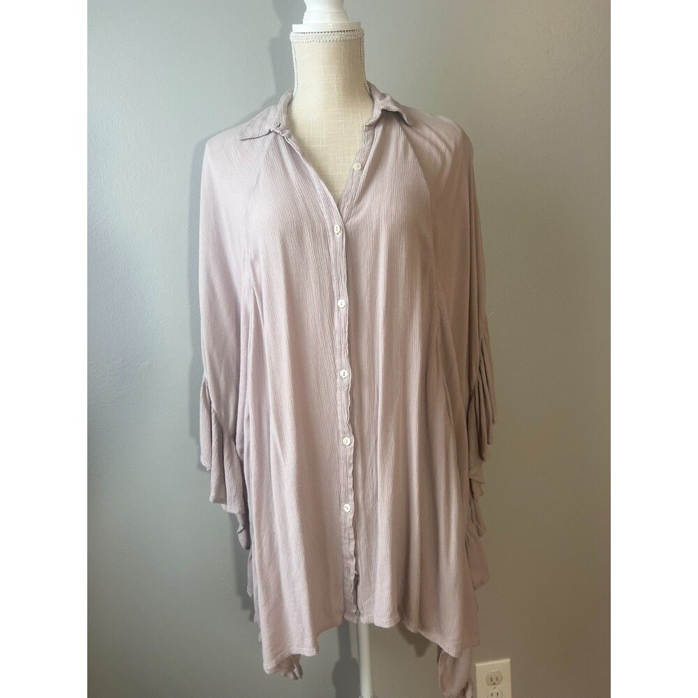 Free People Women's XS Light Mauve Batwing Sleeve Ruffled Boho Oversized Flowy